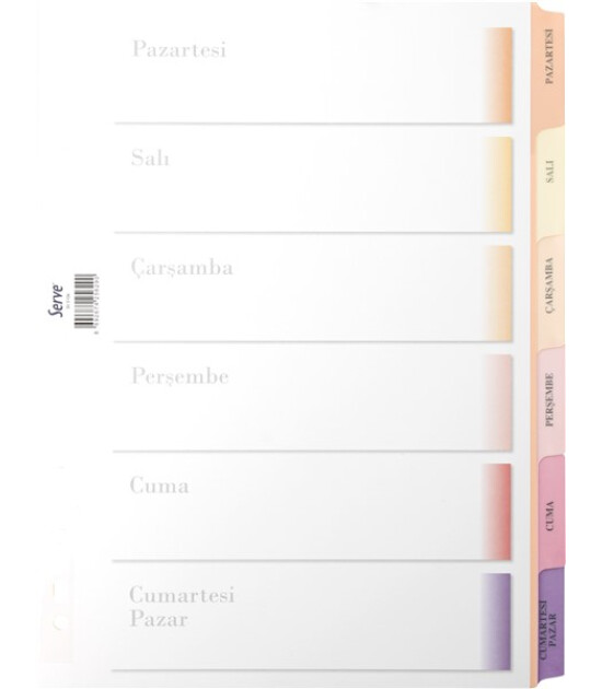 Serve Pastel Seri Karton Ayra&ccedil; G&uuml;nler A4 (999)