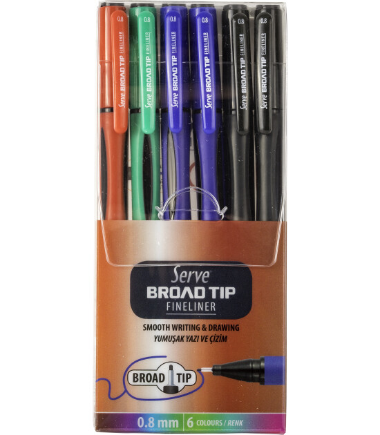 Serve Broad Tip Fineliner Blister Karma Set (6 Adet)