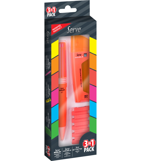 Serve Bold Kalem Seti (0.7 mm) // Fosforlu Kırmızı
