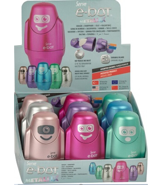 Serve E-Bot Silgili Kalemtıraş Metalik (9 Adet)