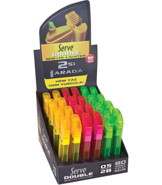 Serve Double Min + Kurşun Kalem Ucu - Fosforlu Kalem (0.5 mm) 24L&uuml; Stant