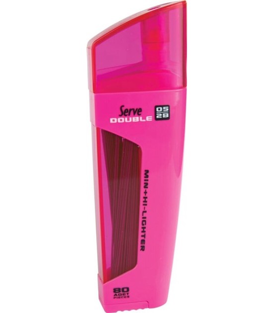 Serve Double Min + Kurşun Kalem Ucu - Fosforlu Kalem (0.5 mm) // Pembe