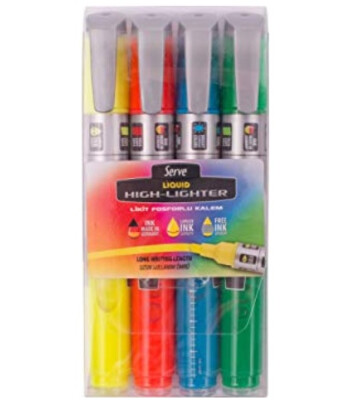 Serve Likit Fosforlu Kalem Karışık Renk (4 Adet)