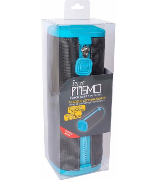 Serve Prismo Kare Kalem Kutu // Koyu Gri - Fosforlu Mavi