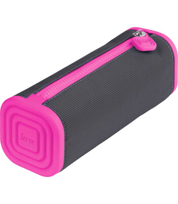 Serve Prismo Kare Kalem Kutu // Koyu Gri - Fosforlu Pembe