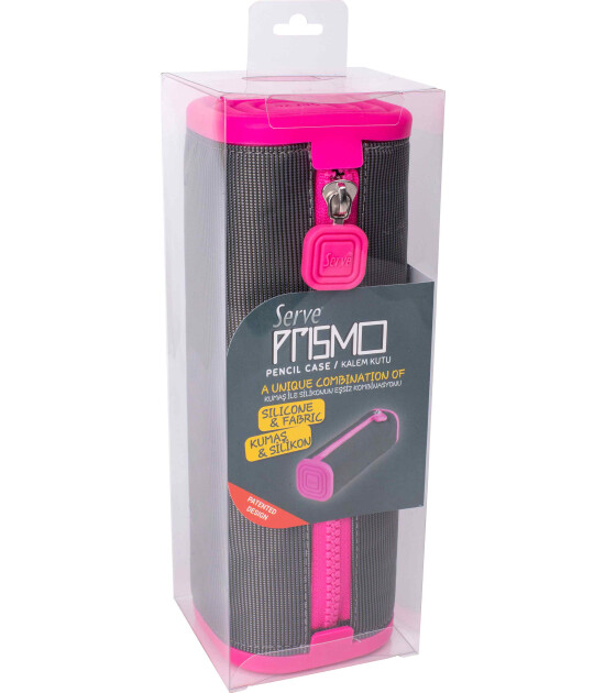 Serve Prismo Kare Kalem Kutu // Koyu Gri - Fosforlu Pembe
