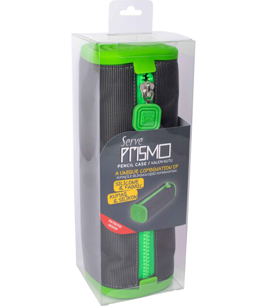 Serve Prismo Kare Kalem Kutu // Koyu Gri - Fosforlu Yeşil