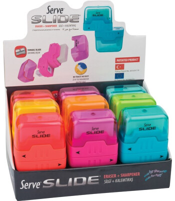 Serve Slide Silgili Kalemtıraş Karışık Renk (9 Adet)