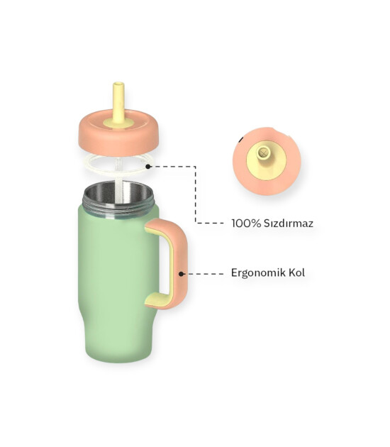 Sipnjoy HandleHug Tumbler Termos Pipetli Suluk (550 ml) // Pembe