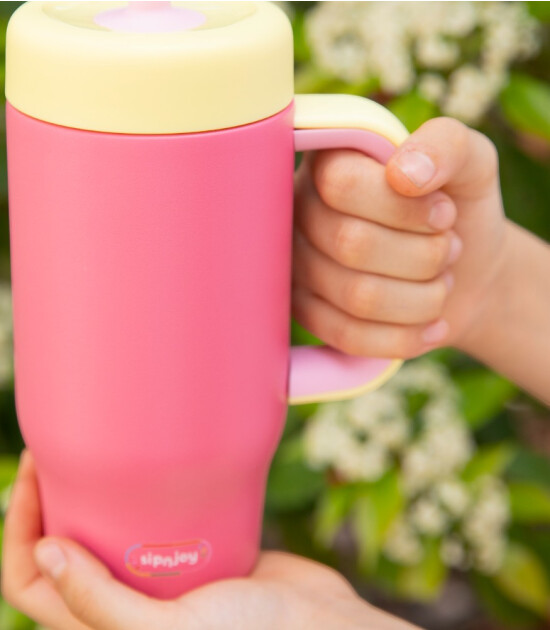Sipnjoy HandleHug Tumbler Termos Pipetli Suluk (550 ml) // Pembe
