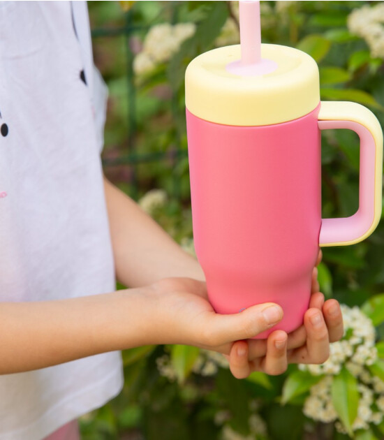 Sipnjoy HandleHug Tumbler Termos Pipetli Suluk (550 ml) // Pembe