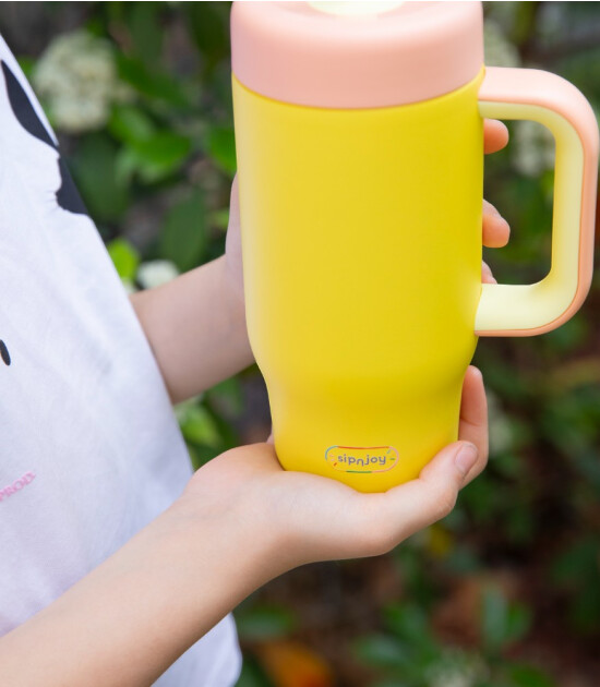 Sipnjoy HandleHug Tumbler Termos Pipetli Suluk (550 ml) // Sarı