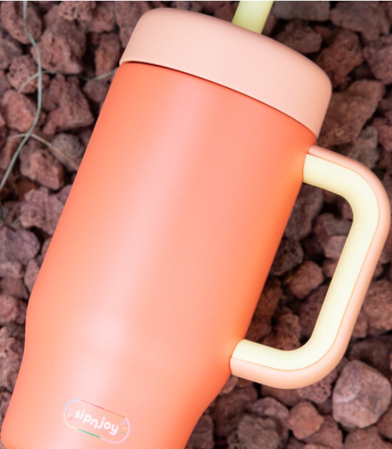 Sipnjoy HandleHug Tumbler Termos Pipetli Suluk (550 ml) // Turuncu
