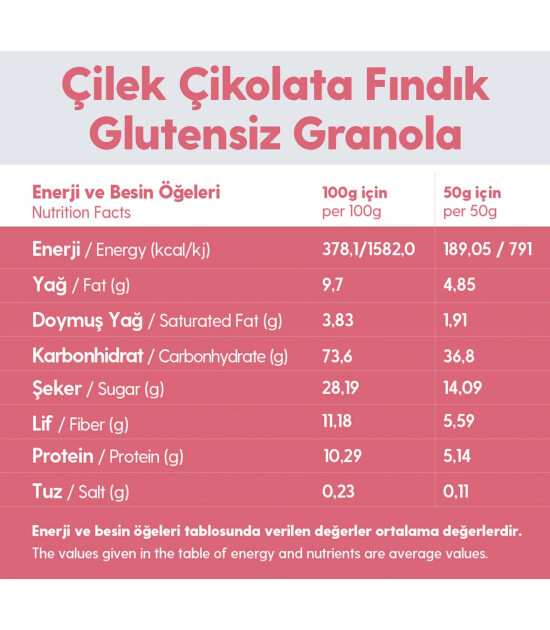 Çikolata Çilek Fındık Glutensiz İlave Şekersiz Vegan Granola 100gr