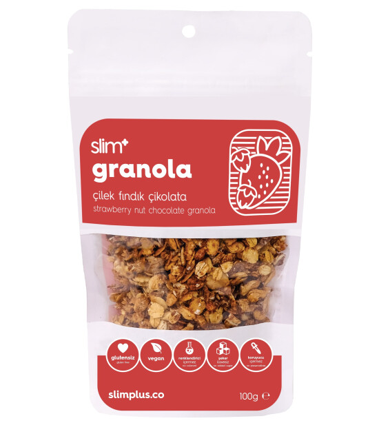Çikolata Çilek Fındık Glutensiz İlave Şekersiz Vegan Granola 100gr