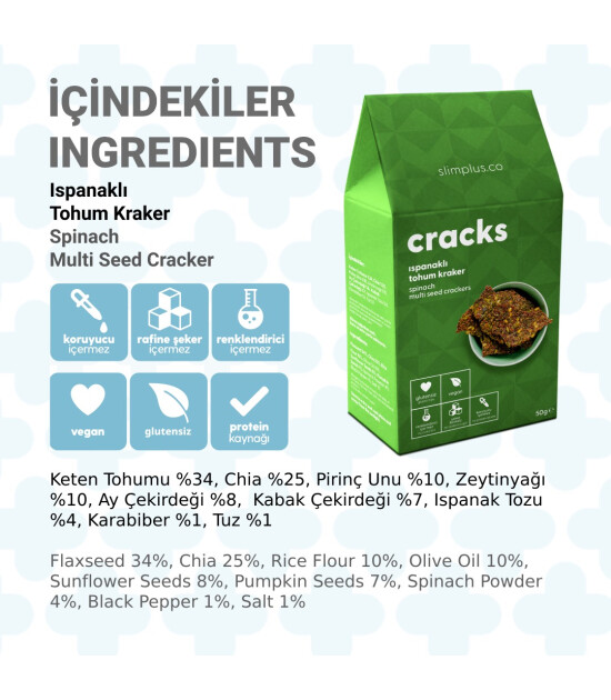 Ispanaklı Glutensiz Vegan Tohum Kraker Cracks 50gr