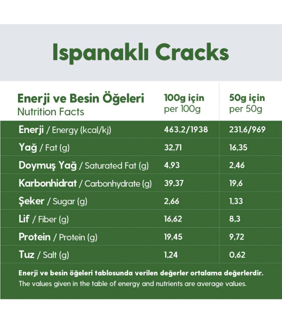 Ispanaklı Glutensiz Vegan Tohum Kraker Cracks 50gr