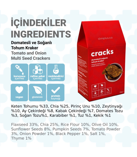 Domates Soğanlı Glutensiz Vegan Tohum Kraker Cracks 50gr