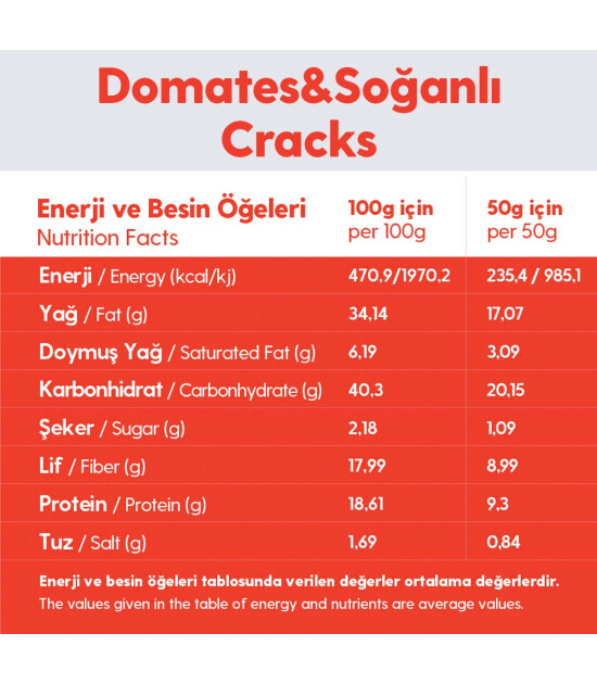 Domates Soğanlı Glutensiz Vegan Tohum Kraker Cracks 50gr