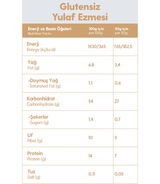 500G Glutensiz Yulaf Ezmesi