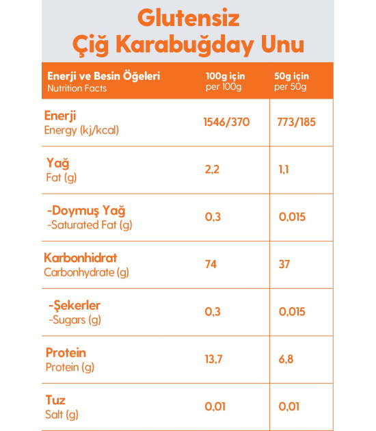 500G Glutensiz Çiğ Karabuğday Unu