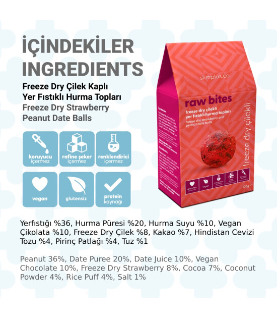 SlimPlus Co Glütensiz Yerfıstıklı Hurma Topları // Freeze Dry Çilek