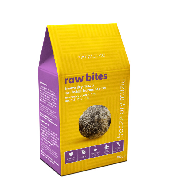 Freeze Dry Muz Kaplı Glutensiz Vegan Yerfıstıklı Hurma Topları Raw Bites 100gr