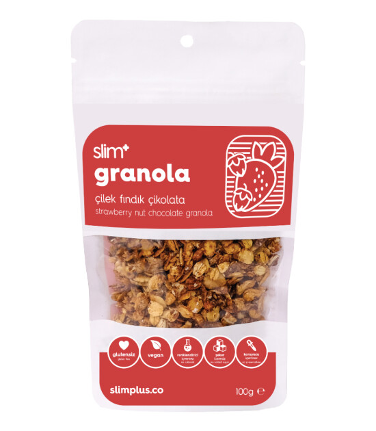 SlimPlus Co Glütensiz Granola (100 g) // Çikolata & Çilek & Fındık