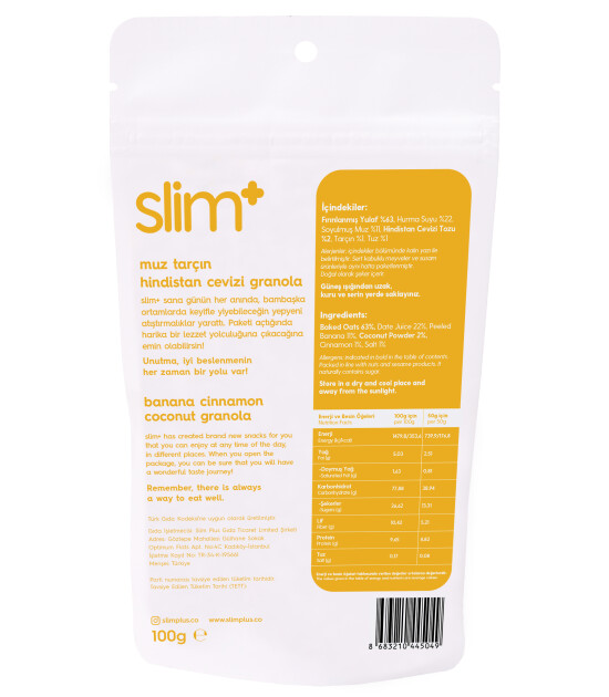 SlimPlus Co Glütensiz Granola (100 g) // Muz & Tarçın & Hindistan Cevizi