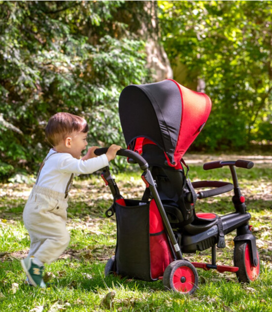 SmarTrike STR3 Plus 5’i 1 Arada Modüler Katlanabilir Bebek Arabası ve Üç Tekerlekli Bebek Bisikleti // Red