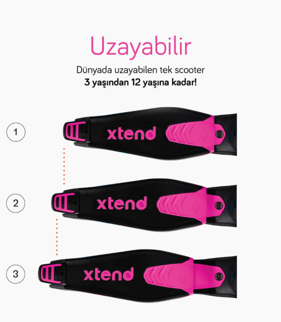 SmarTrike Xtend 3 Aşamalı Büyüyebilen Çocuk Scooter (3-12 Yaş) // Pink