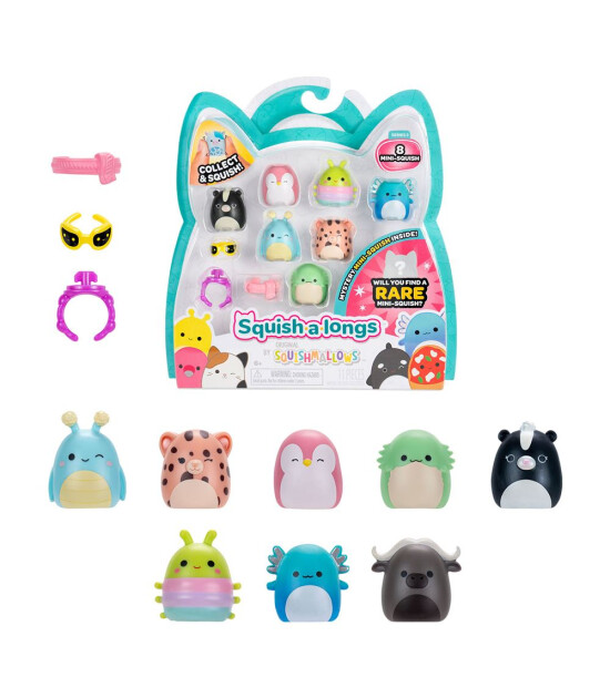 Squishmallows Squish-a-longs Fig&uuml;r ve Y&uuml;z&uuml;k Seti (8 Adet) // Sevimli Hayvanlar