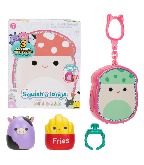Squishmallows Squish-a-longs Yüzük + 3 Figür Çantalı Set 1