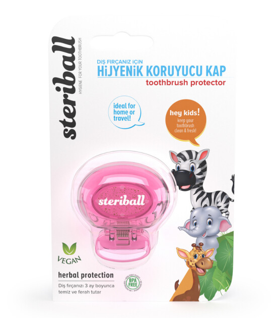 Steriball Çocuk Diş Fırçası Hijyenik Koruyucu Kap // Açık Pembe