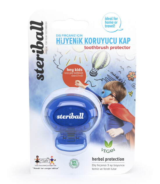 Steriball Çocuk Diş Fırçası Hijyenik Koruyucu Kap // Mavi