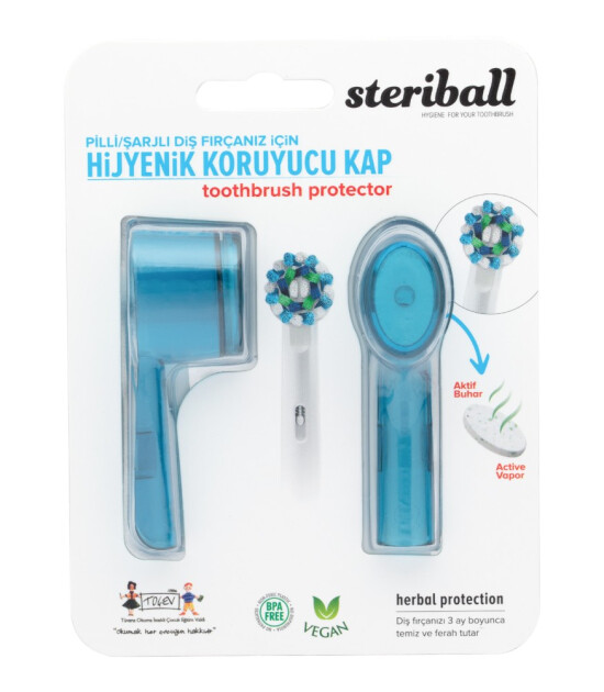 Steriball Elektrikli-Pilli Diş Fırçası Hijyenik Koruyucu Kap (2 Adet) // Mavi