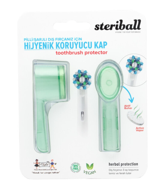 Steriball Elektrikli-Pilli Diş Fırçası Hijyenik Koruyucu Kap (2 Adet) // Yeşil