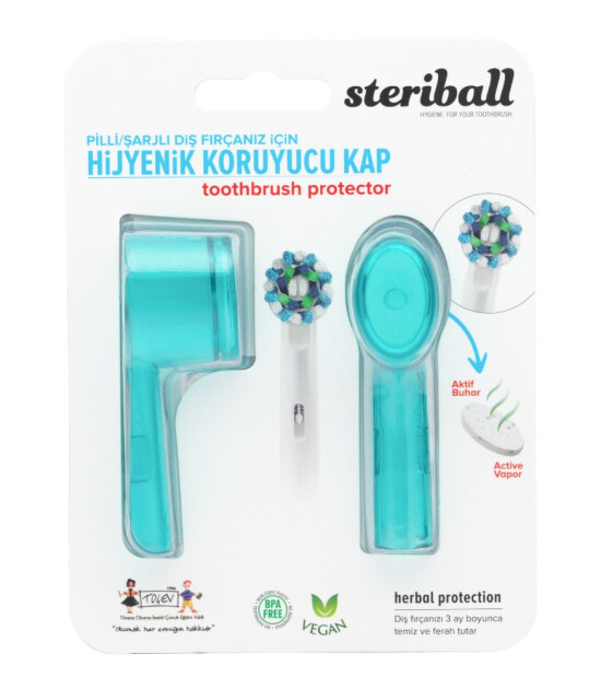 Steriball Elektrikli-Pilli Diş Fırçası Hijyenik Koruyucu Kap (2 Adet) // Turkuaz