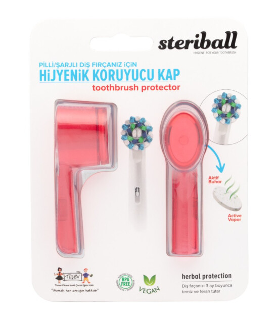 Steriball Elektrikli-Pilli Diş Fırçası Hijyenik Koruyucu Kap (2 Adet) // Kırmızı