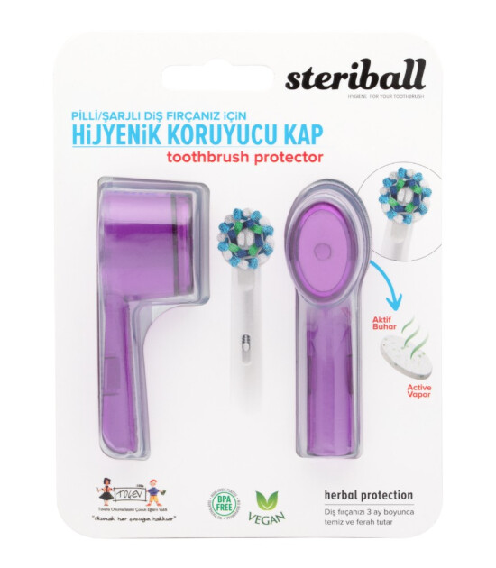 Steriball Elektrikli-Pilli Diş Fırçası Hijyenik Koruyucu Kap (2 Adet) // Mor