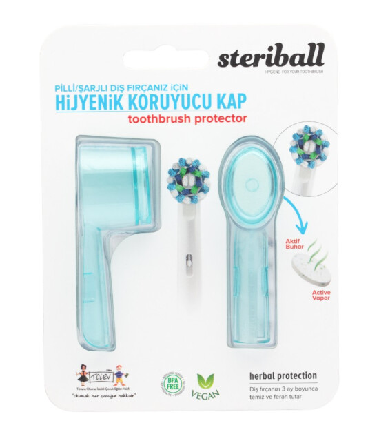 Steriball Elektrikli-Pilli Diş Fırçası Hijyenik Koruyucu Kap (2 Adet) // Açık Mavi