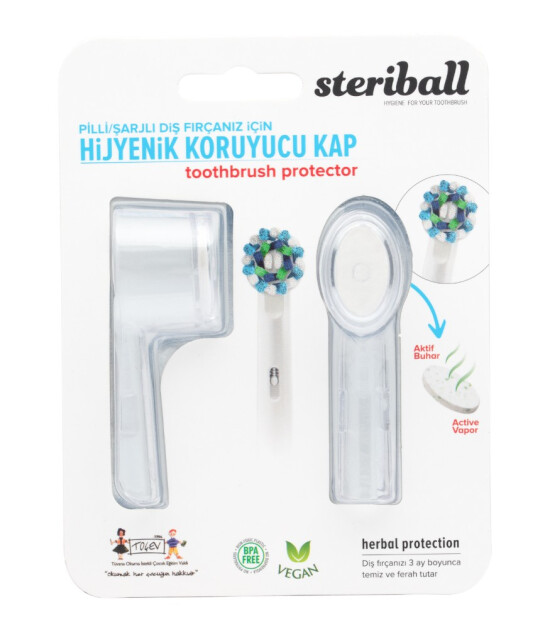 Steriball Elektrikli-Pilli Diş Fırçası Hijyenik Koruyucu Kap (2 Adet) // Şeffaf