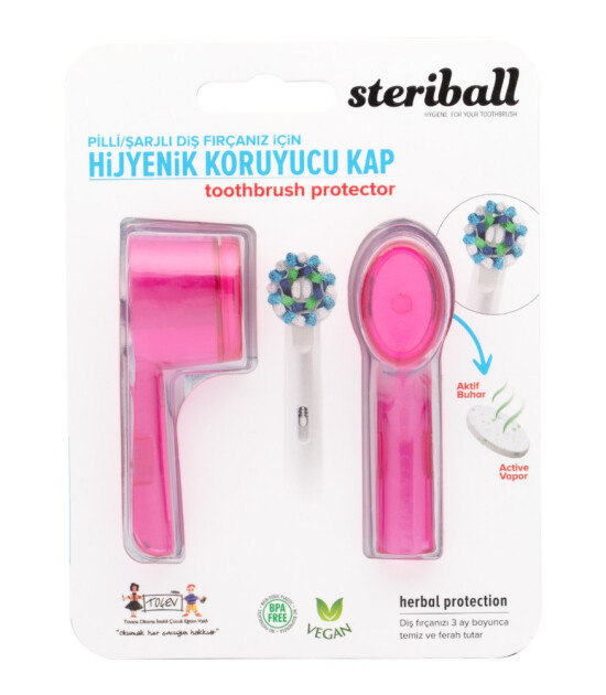Steriball Elektrikli-Pilli Diş Fırçası Hijyenik Koruyucu Kap (2 Adet) // Pembe