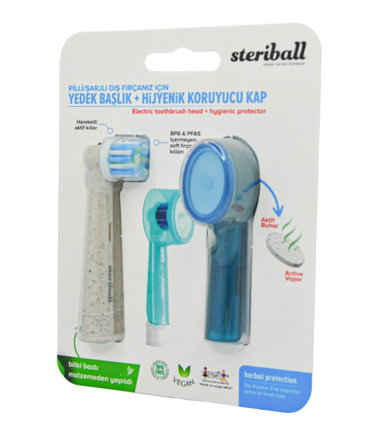 Steriball Elektrikli-Pilli Diş Fırçası Hijyenik Koruyucu Kap (2 Adet) // Mavi - Eşli