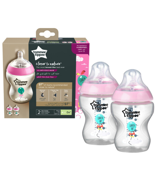 Tommee Tippee Closer to Nature PP Biberon - 2'li Set (260 ml) // Pembe