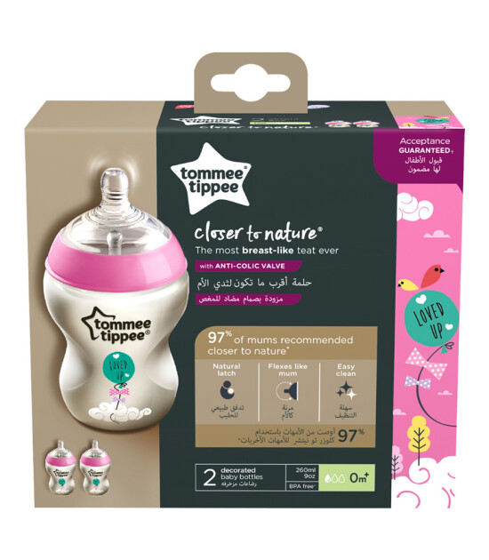 Tommee Tippee Closer to Nature PP Biberon - 2'li Set (260 ml) // Pembe