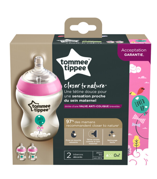 Tommee Tippee Closer to Nature PP Biberon - 2'li Set (260 ml) // Pembe