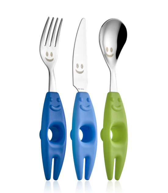 Trebimbi Gnam &Ccedil;ocuk &Ccedil;atal Bı&ccedil;ak Kaşık Seti // Mavi