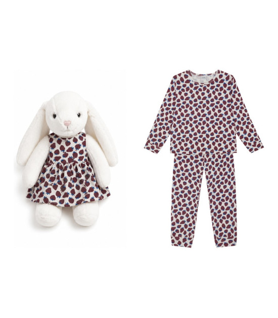 Antebies & Velvet Bunny Pijama Takımı ve Peluş Tavşan Hediye Seti // Çilek Tarlası