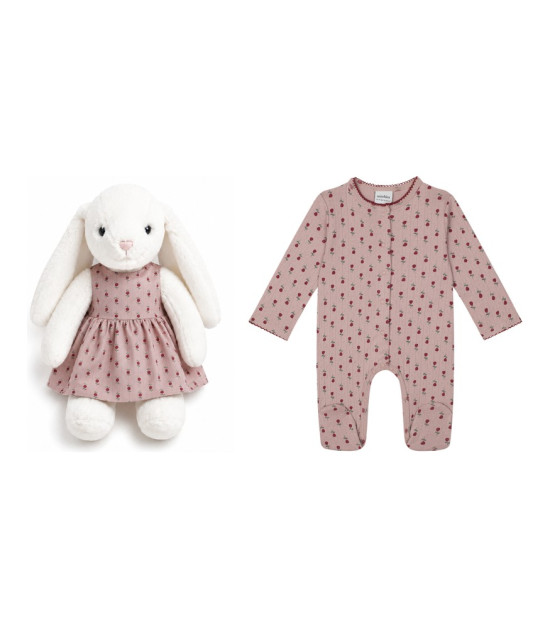 Antebies & Velvet Bunny Bebek Tulumu ve Peluş Tavşan Hediye Seti // Minik Güller
